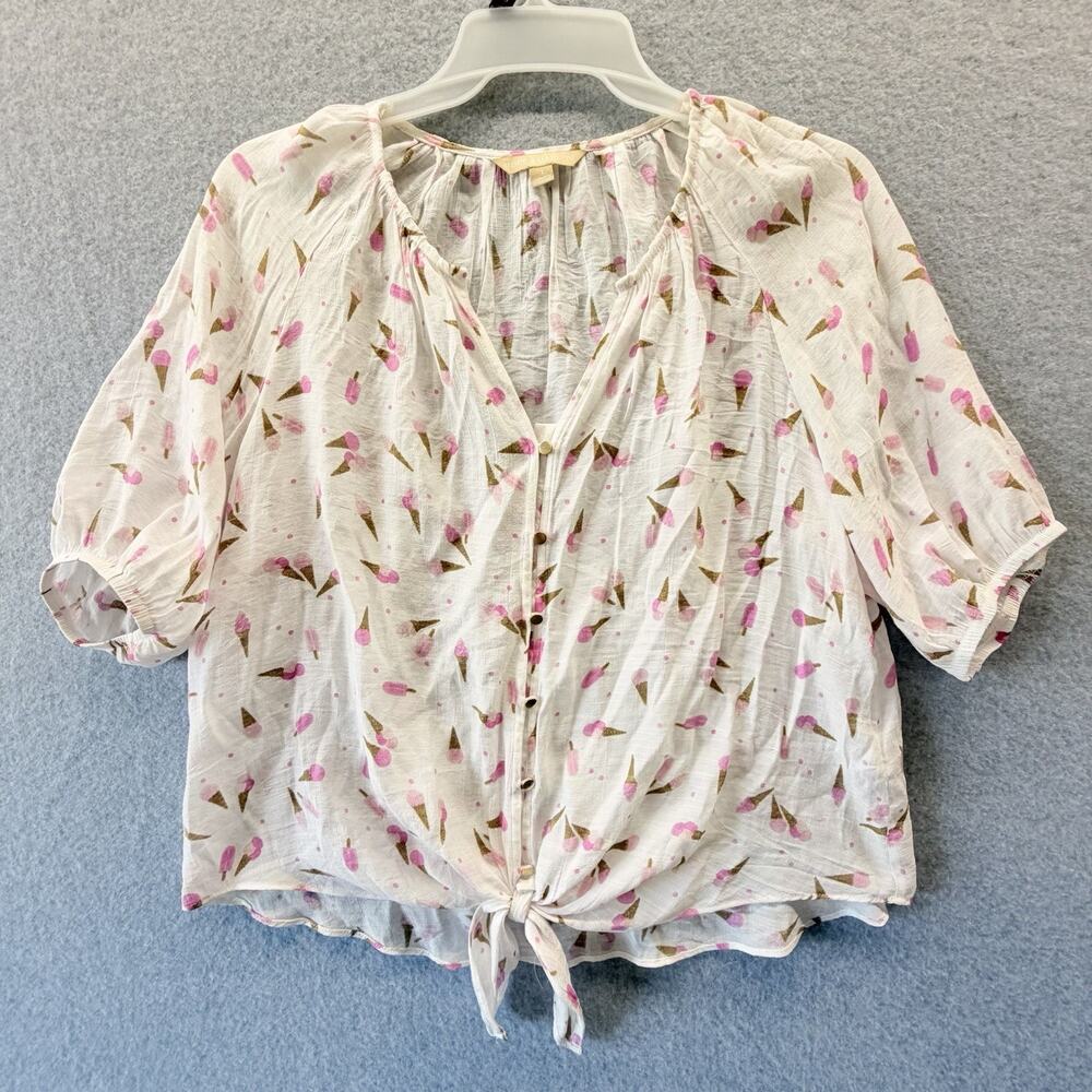 Hope & Harlow Top Womens Size Large Woven Peasant Blouse Shirt Boho Ice Cream